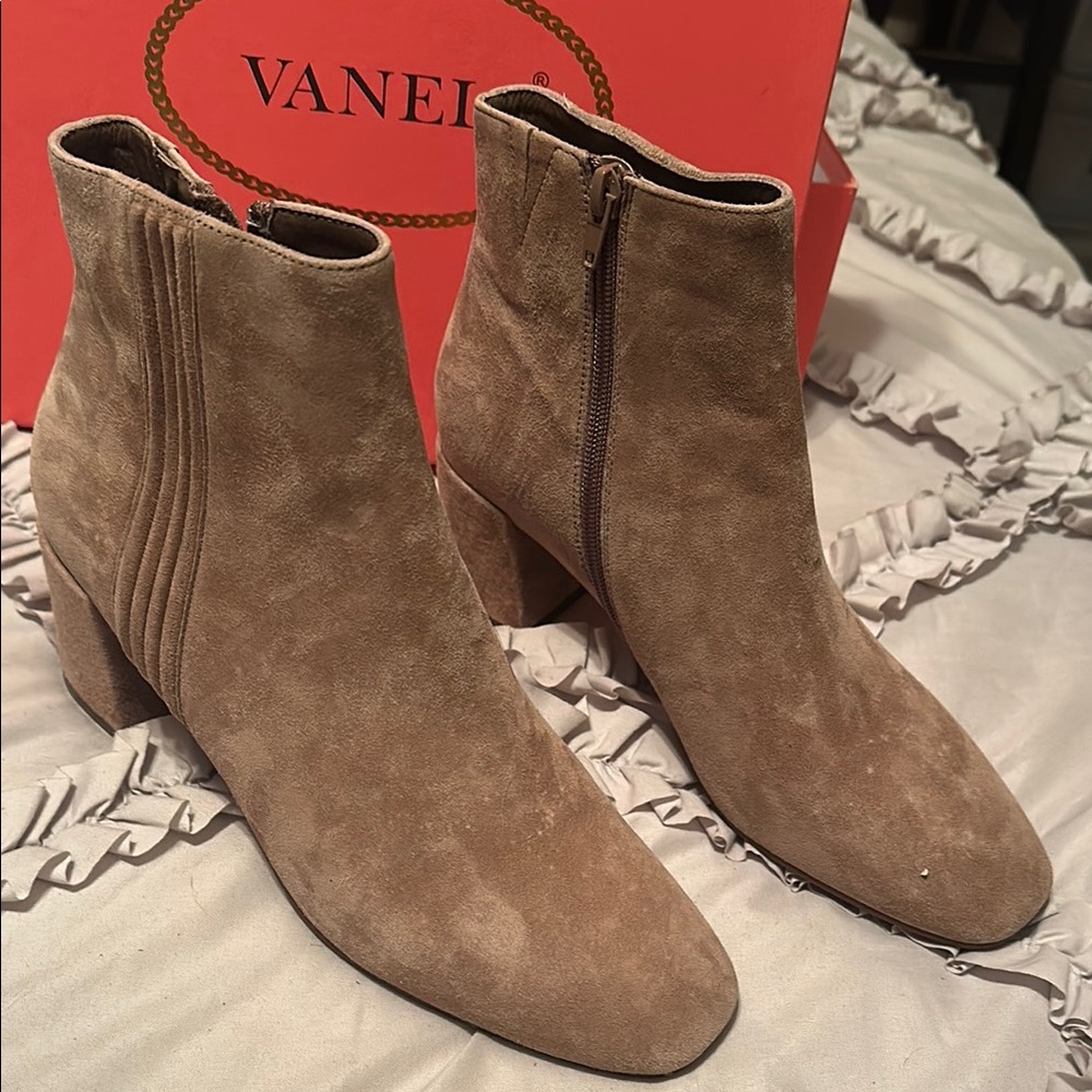 Vaneli Tan Ankle Boots with Sophisticated Suede